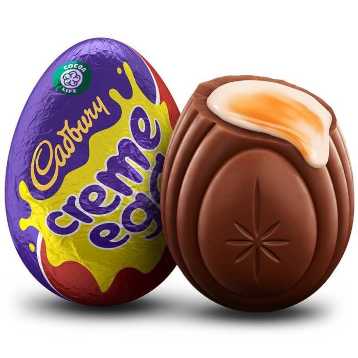 Cadbury Egg shaped chocolate treat with sweet creme filling