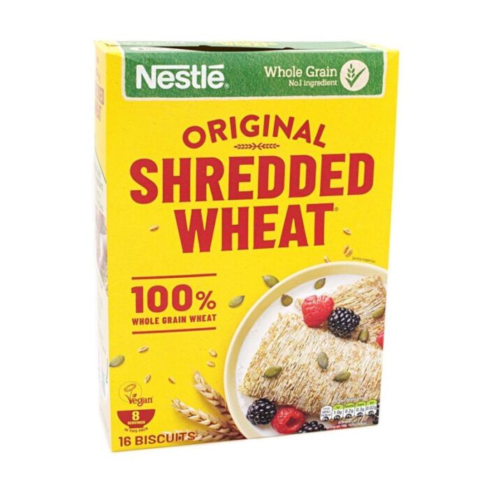 Cereal box of Nestle Shredded Wheat